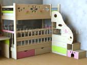 Мебель для детской на заказ "Кровать двухъярусная с высокими защитными бортиками Ромашка"