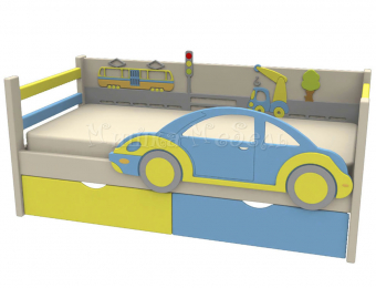 Кровать веселая дорога с бортиком