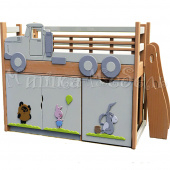 Мебель для детской на заказ "Кровать чердак с рабочей зоной "Винни и его друзья""