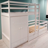 Мебель для детской на заказ "Двухъярусная кровать со смещением и шкафом"